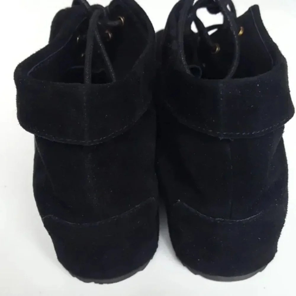 SUDINI New JENNA Womens 10 Suede Leather Comfort Stylish Wedge Bootie Boot BLACK